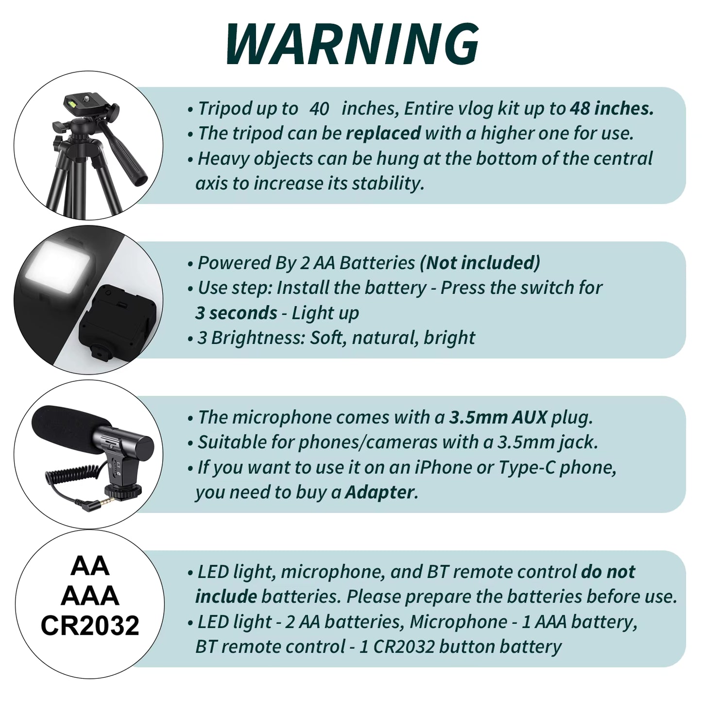 Complete Vlogging/Podcast Kit (Tripod, Microphone, LED + More)