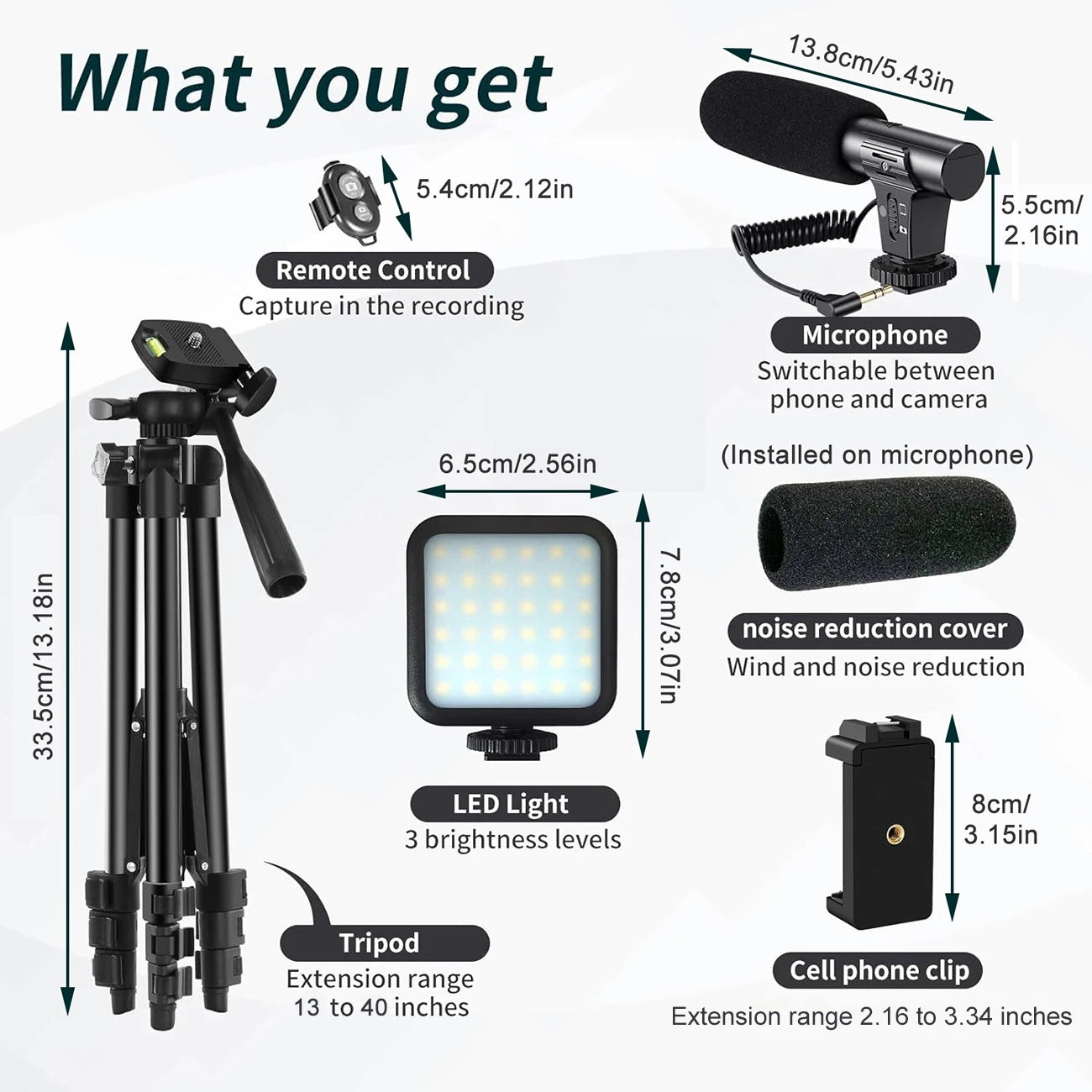 Complete Vlogging/Podcast Kit (Tripod, Microphone, LED + More)