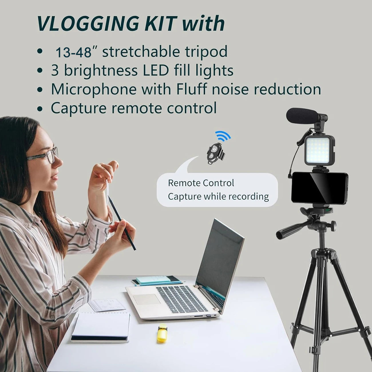 Complete Vlogging/Podcast Kit (Tripod, Microphone, LED + More)
